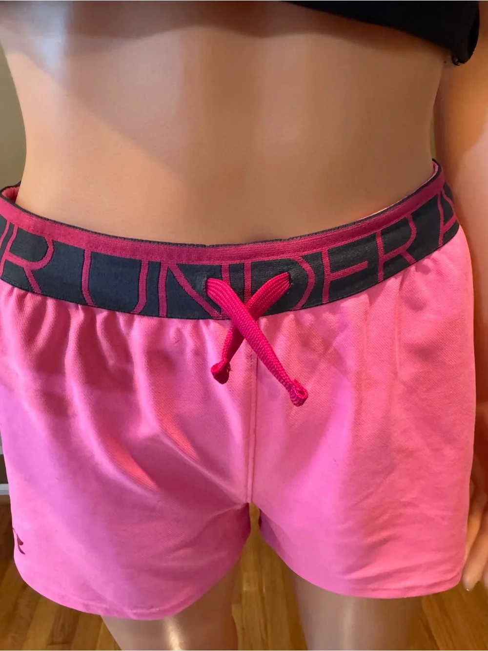 Under Armour Youth Hot Pink Athletic Shorts with Black Waistband